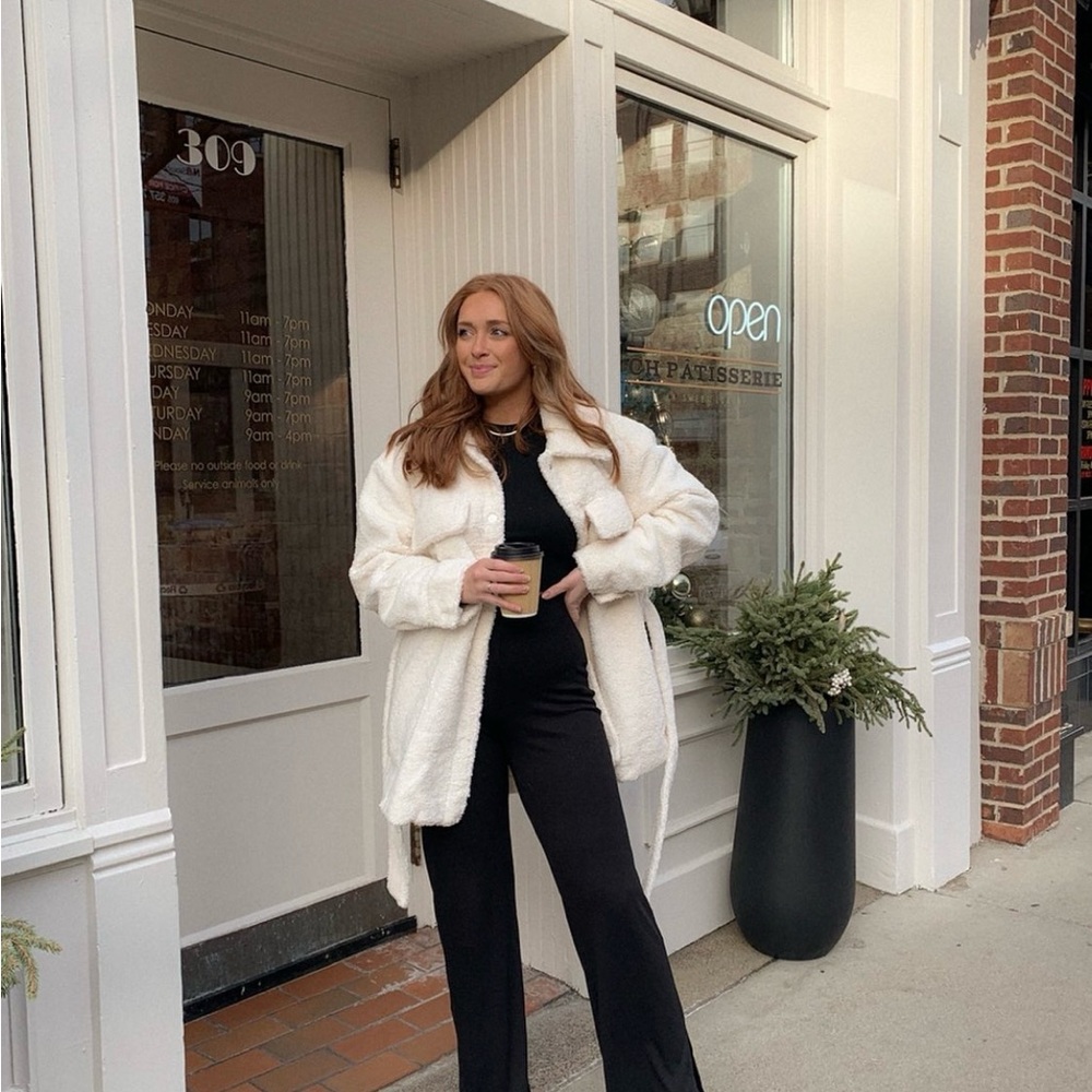 NA-KD Cream Belted Teddy Jacket